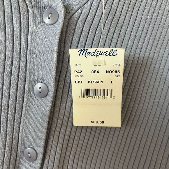 Madewell‎ The Signature Knit Button-Front Sweater Tank Ribbed Blue Sz Large NWT - Picture 15 of 16